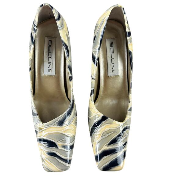 Bellini Margie Pumps Women Size 9M Cream Black Gray Patent Leather Classic Heels - Picture 9 of 11